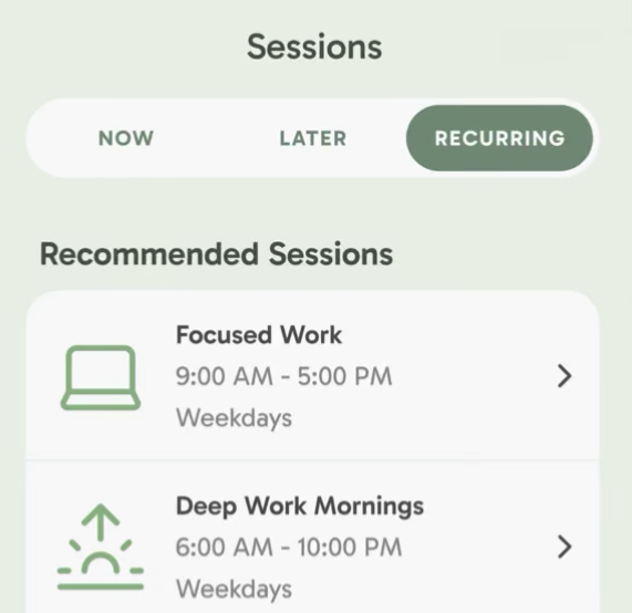 Freedom recurring sessions for focused work and deep work mornings